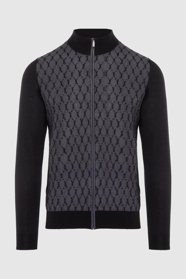 Men's Zip-up Cardigan with Patterned Insert in Cashmere and Silk - photo 1