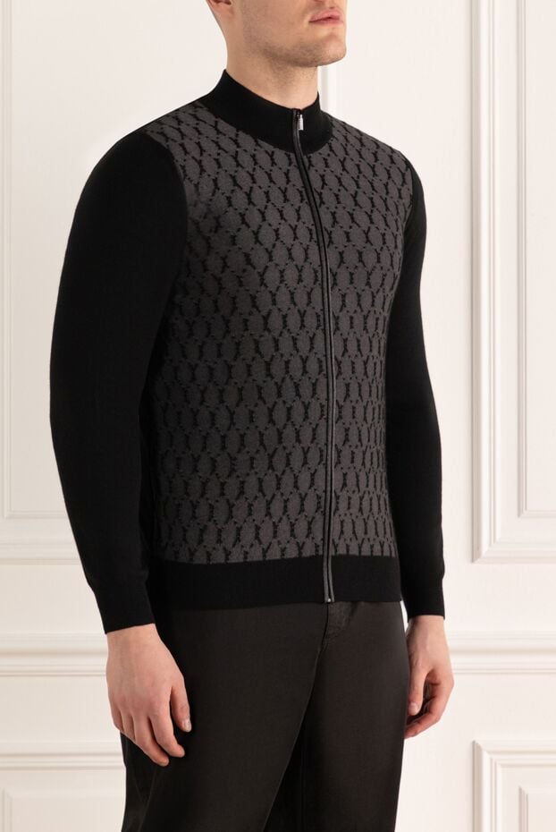 Zilli men's zip-up cardigan with patterned insert in cashmere and silk 167707 - photo 3
