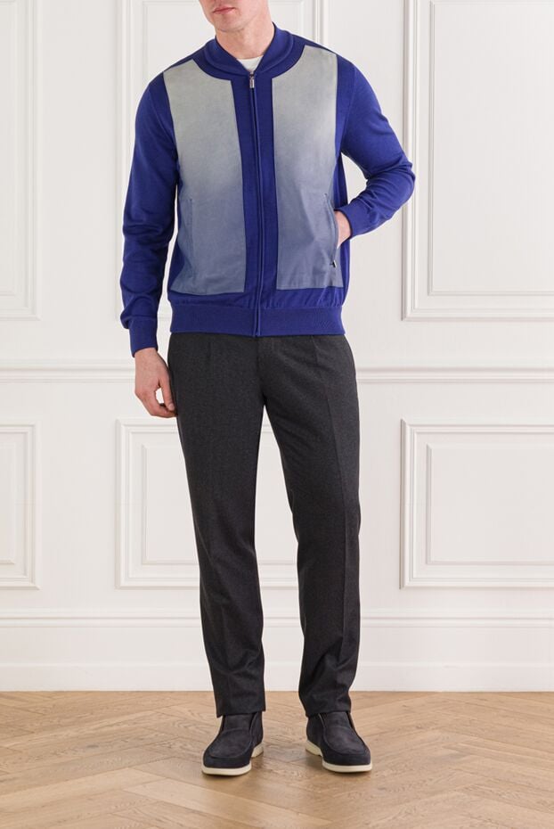 Zilli mens blue cardigan with leather inserts 167717 - photo 2