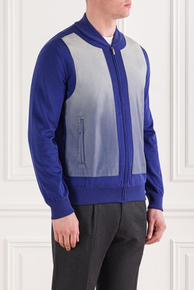 Zilli mens blue cardigan with leather inserts 167717 - photo 3
