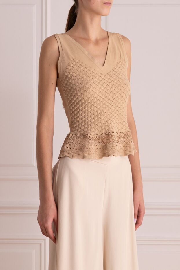 D.Exterior beige fitted top with relief pattern and lace 167750 - photo 3