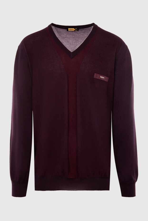 Zilli burgundy jumper with leather patch and brand logo for men 167818 - photo 1