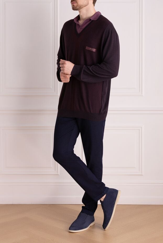Zilli burgundy jumper with leather patch and brand logo for men 167818 - photo 2