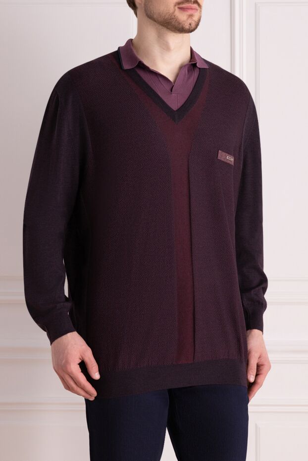 Zilli burgundy jumper with leather patch and brand logo for men 167818 - photo 3