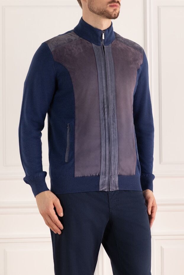 Zilli кардиган чоловічий з льону, кашеміру та шовку синій 167825 - фото 3
