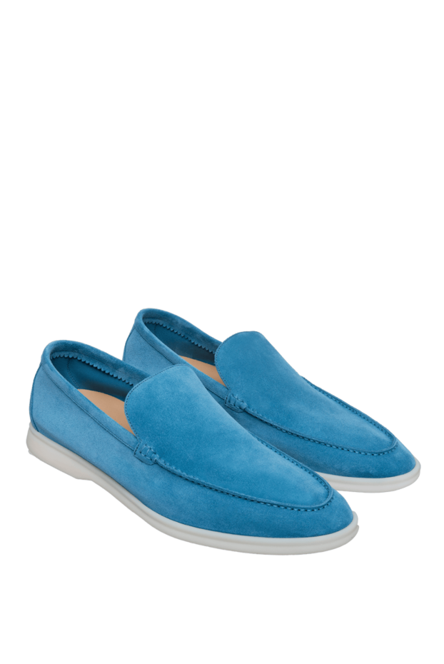 Loro Piana bright blue suede slippers with white soles for men 167860 - photo 3