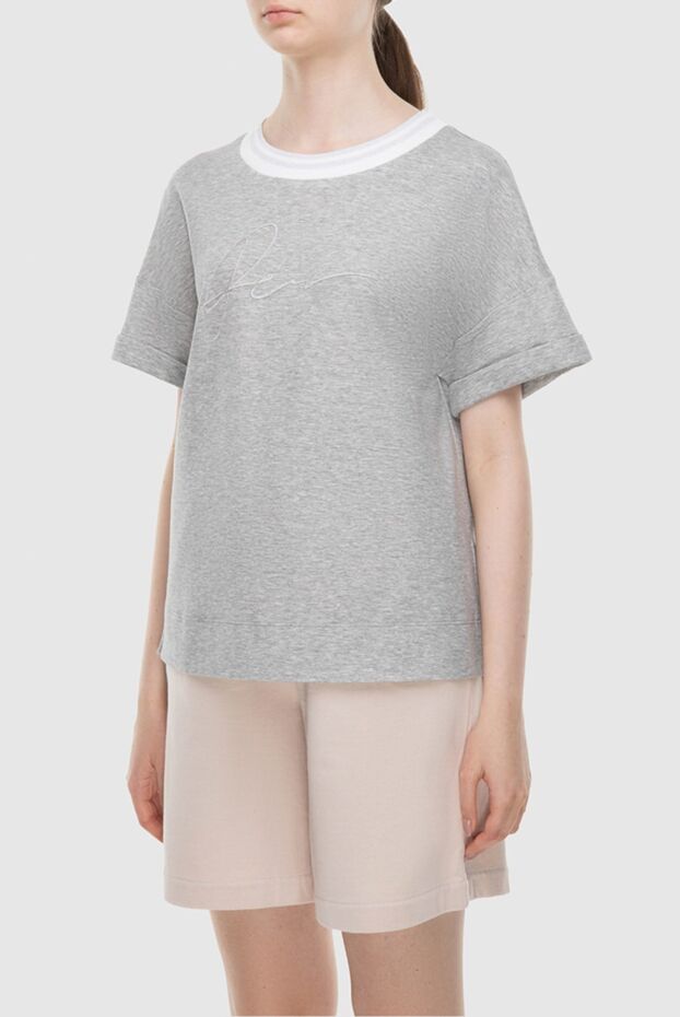 Peserico grey womens loose-fit t-shirt with a contrasting stripe on the neckline 167879 - photo 3