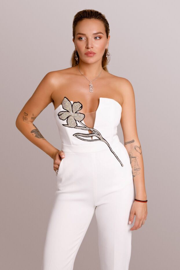 David Koma women's strapless jumpsuit white with embroidered flower 167948 - photo 2