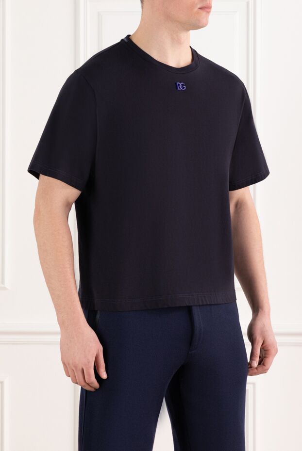 Dolce & Gabbana deep blue cotton t-shirt with dg embroidery 168078 - photo 3