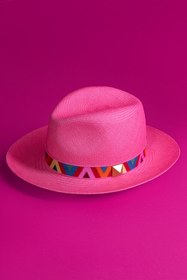 Women's cotton pink hat with multicolored ribbon - photo 2