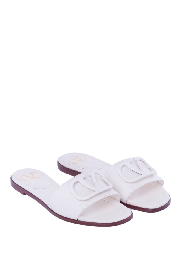 Valentino women's leather slippers with a logo, white 168166 - photo 3