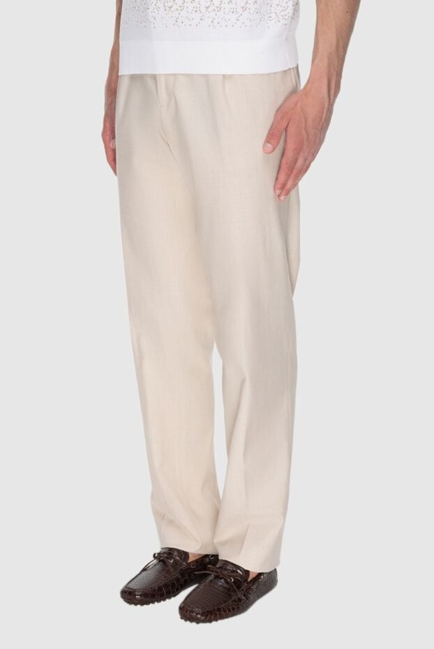 Cesare di Napoli beige men's straight-cut trousers with drawstring 168192 - photo 3