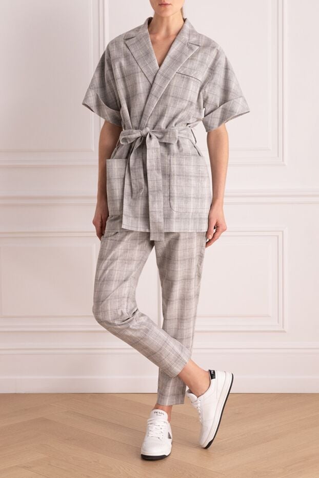 Panicale women's checkered set with a jacket with a belt and short sleeves 168273 - photo 2