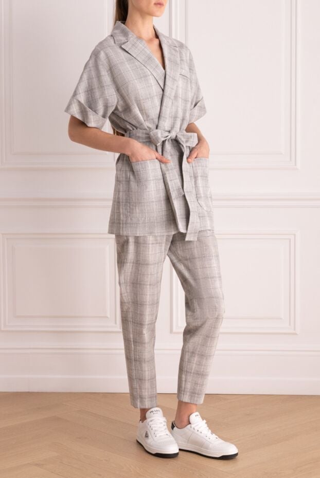 Panicale women's checkered set with a jacket with a belt and short sleeves 168273 - photo 3