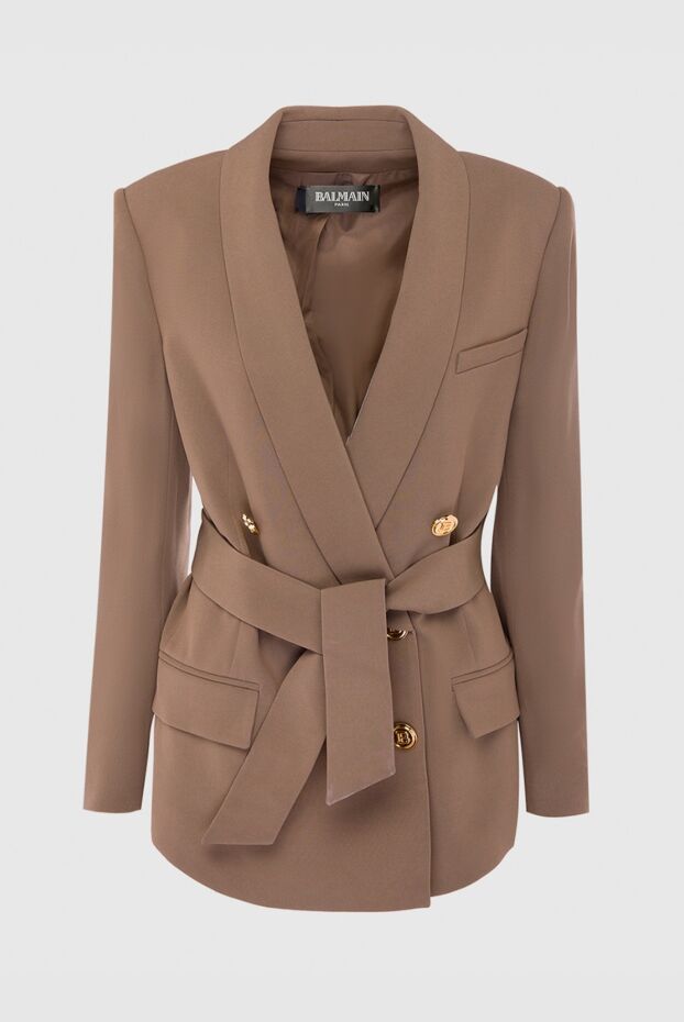 Balmain elegant double-breasted women's blazer in coffee color with a belt (markdown) 195606 - photo 1