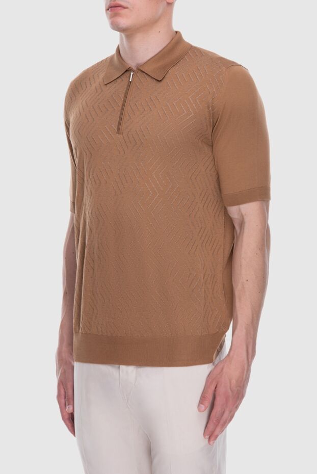 Cesare di Napoli terracotta-orange silk polo shirt with a textured pattern for men 168407 - photo 3