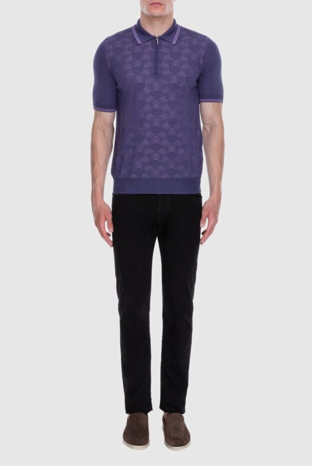 Cesare di Napoli purple silk polo shirt with a structured pattern for men 168410 - photo 2