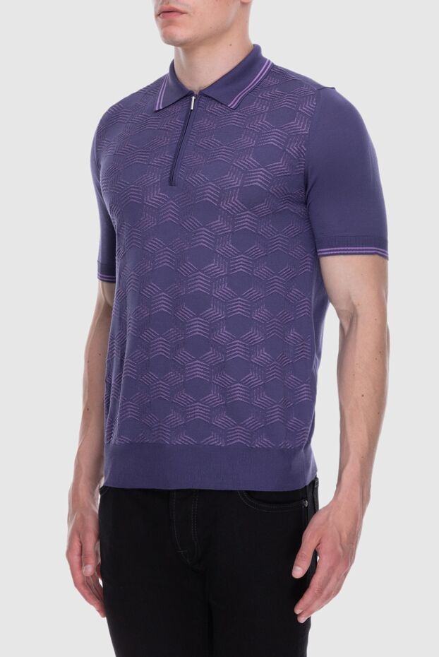 Cesare di Napoli purple silk polo shirt with a structured pattern for men 168410 - photo 3
