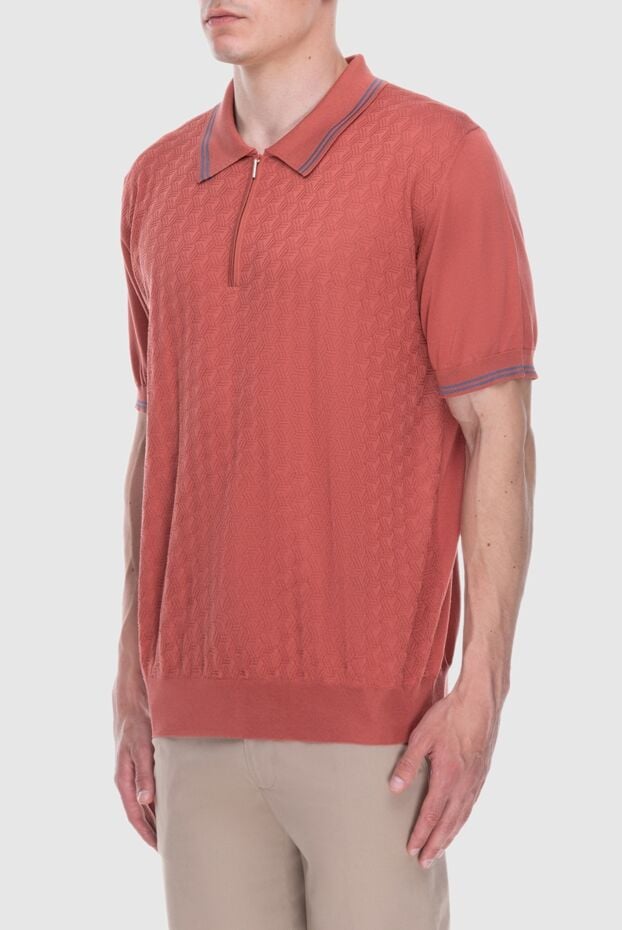 Cesare di Napoli orange silk polo shirt with a textured pattern for men 168413 - photo 3