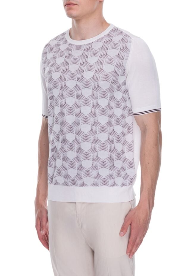 Cesare di Napoli white silk short-sleeve jumper with contrast pattern for men 168421 - photo 3