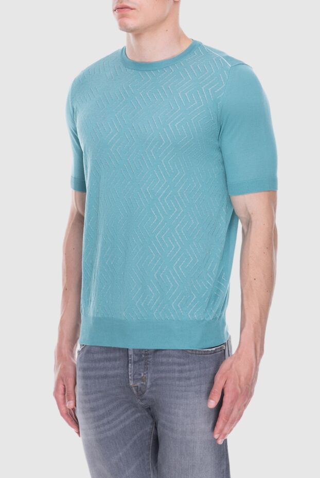 Cesare di Napoli green silk short-sleeve jumper with pattern for men 168424 - photo 3