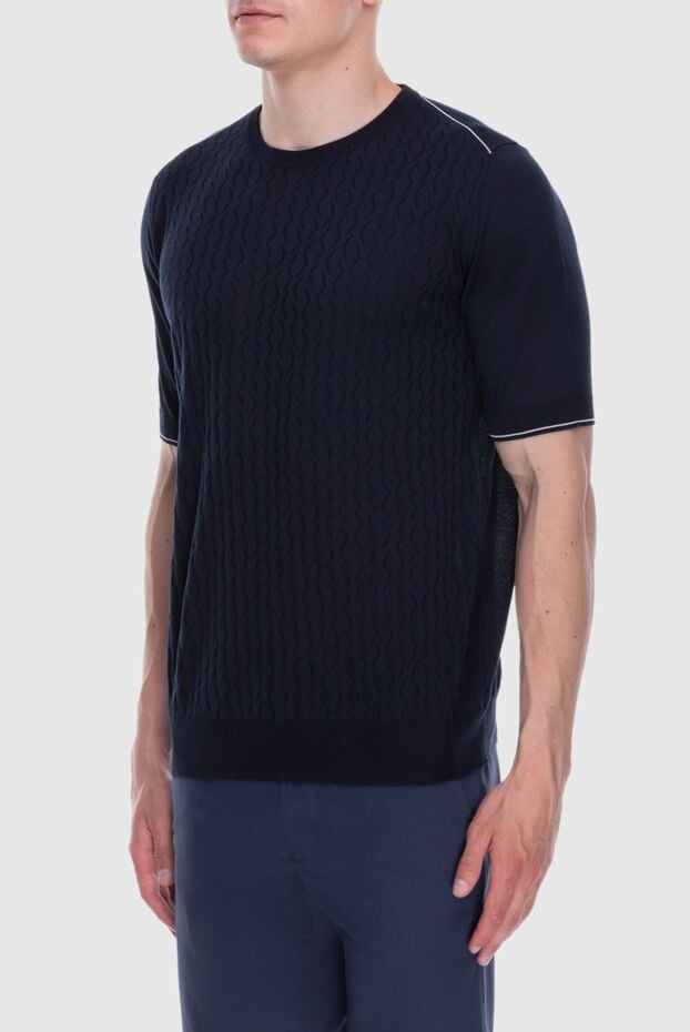 Cesare di Napoli dark blue silk short-sleeve jumper with texture for men 168428 - photo 3