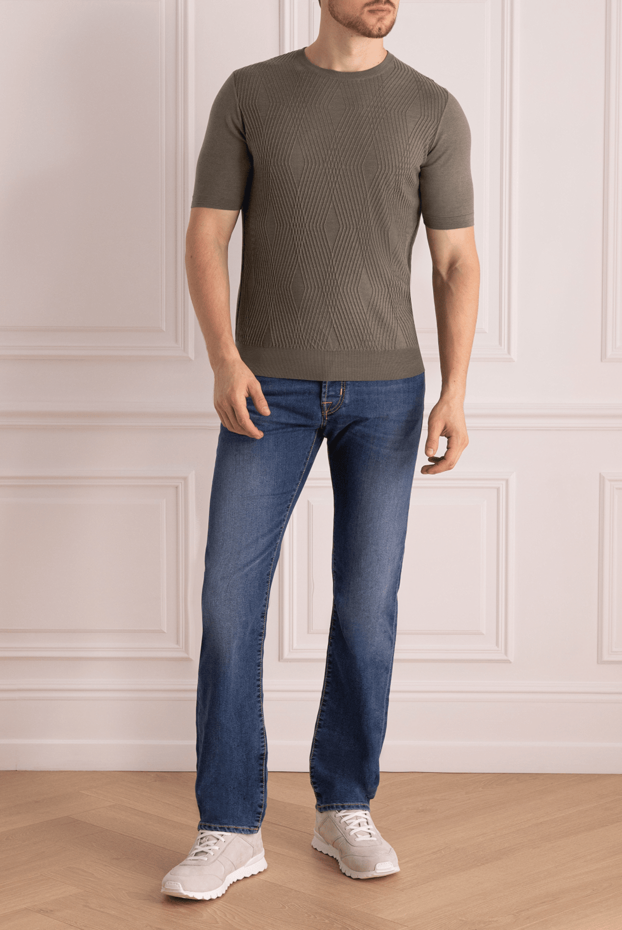 Cesare di Napoli man short sleeve jumper in silk and cotton brown for men buy with prices and photos 168430 - photo 2