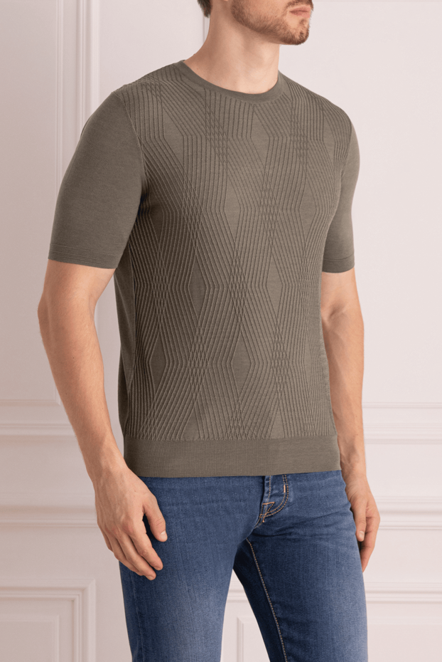 Cesare di Napoli patterned brown short-sleeve jumper made of silk and cotton for men 168430 - photo 3
