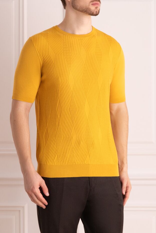 Cesare di Napoli short sleeve jumper made of silk and cotton yellow for men 168431 - photo 3