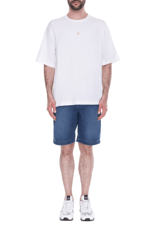 Dolce & Gabbana men's white cotton t-shirt with gold accent embroidery 168478 - photo 2