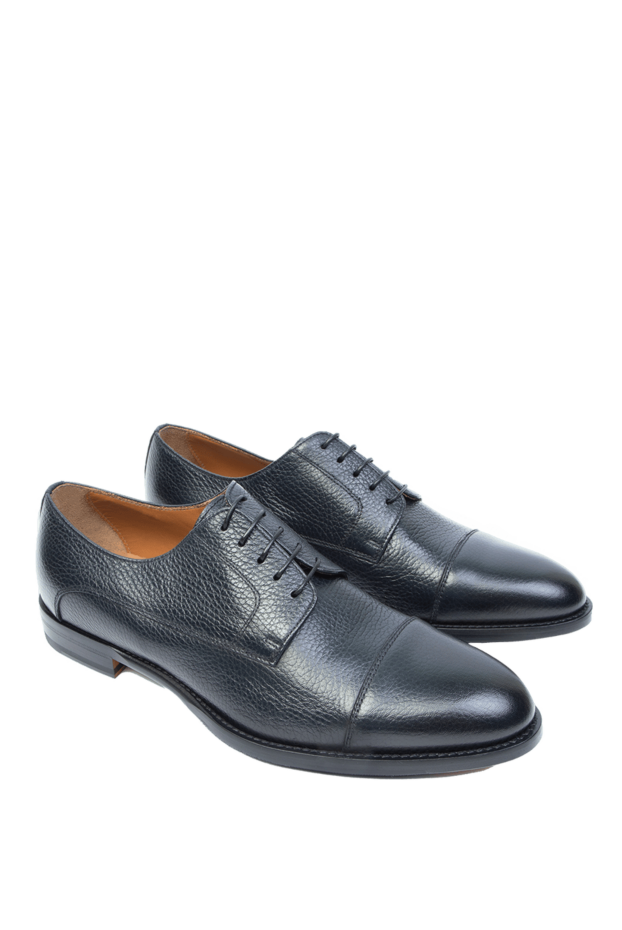 Doucal`s blue textured leather cap-toe derby shoes for men 168498 - photo 3