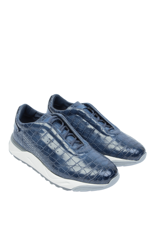 Santoni men's blue crocodile leather sneakers with logo 168558 - photo 3