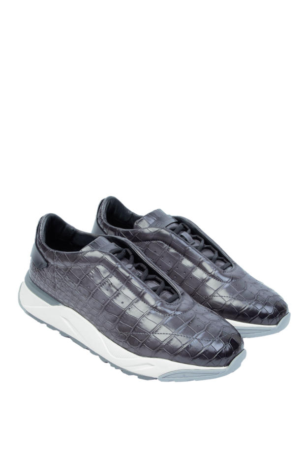 Santoni men's gray crocodile leather sneakers with logo 168559 - photo 3