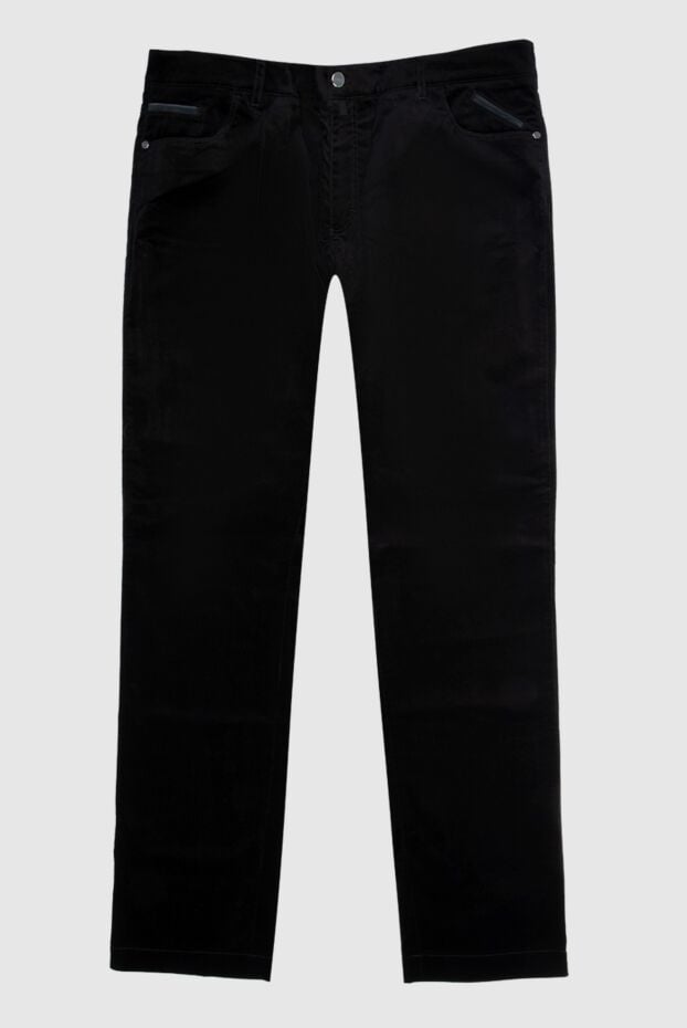 Men's deep black five-pocket trousers with leather trim - photo 1