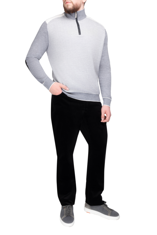 Men's deep black five-pocket trousers with leather trim - photo 2