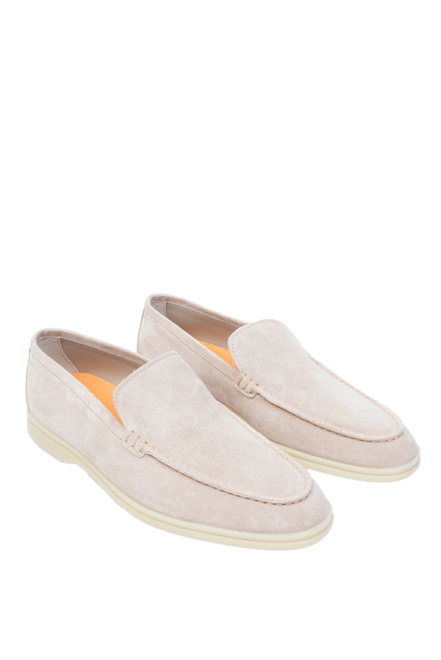 Cesare di Napoli men's light beige suede loafers with white soles 168597 - photo 3