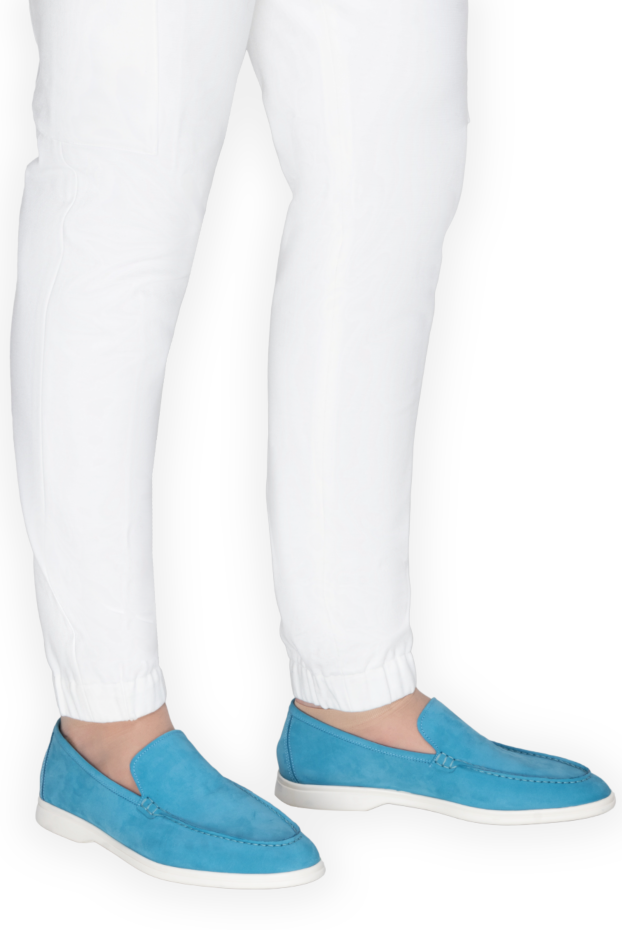 Cesare di Napoli summer suede loafers in a rich turquoise color with a flexible sole 168605 - photo 2