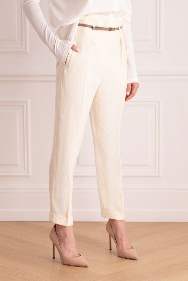 Peserico women's linen white pants with a thin belt 168634 - photo 3