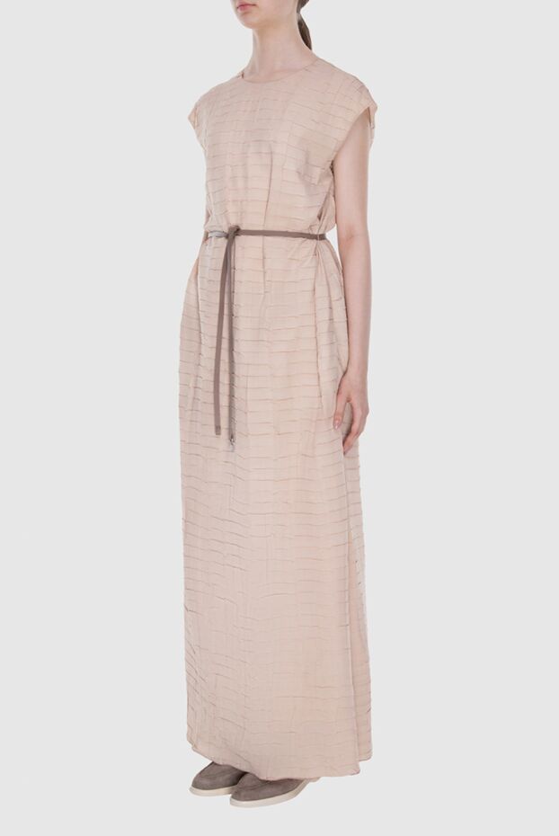 Peserico beige dress with a contrasting belt and textured fabric women's 168652 - photo 3