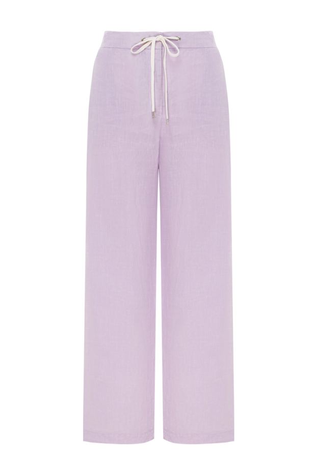 Peserico linen trousers with a loose silhouette and white tape on the waist, purple 168658 - photo 1