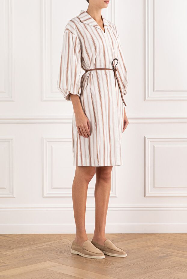 Peserico white shirt dress with contrasting stripes and balloon sleeves women's 168676 - photo 3