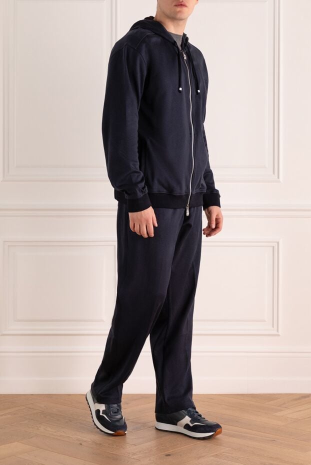 Billionaire mens dark blue silk tracksuit with hood and embroidered logo 168727 - photo 3