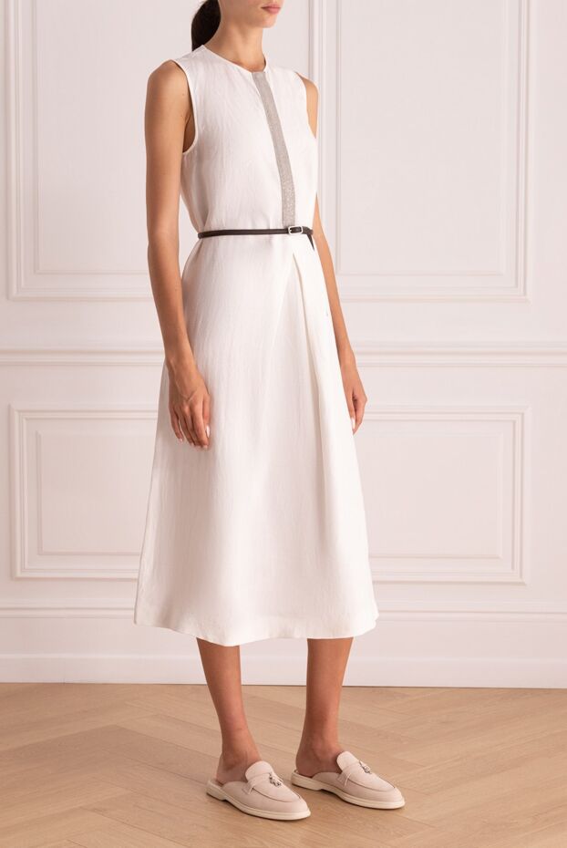 Fabiana Filippi linen white dress with a shiny insert and a contrast belt women's 168750 - photo 3