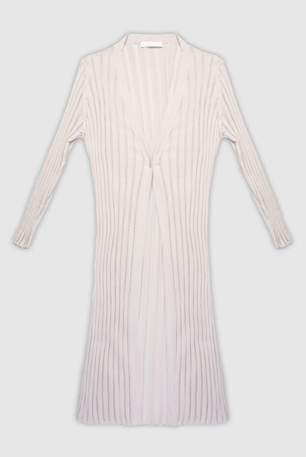 Fabiana Filippi elegant beige long cardigan with shirt collar and rib 168766 - photo 1