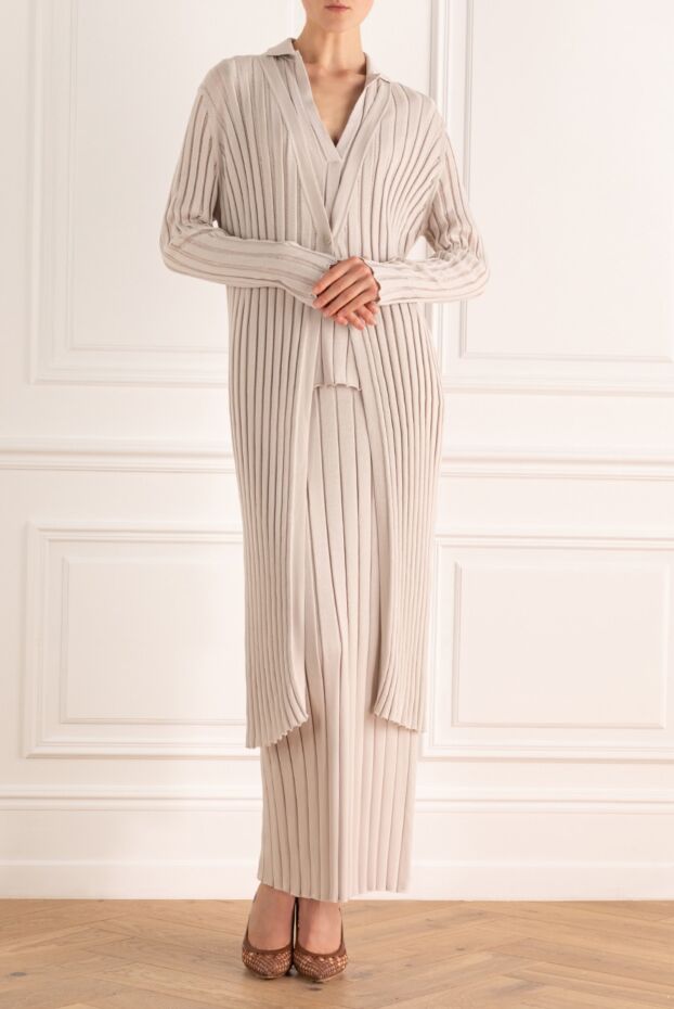 Fabiana Filippi elegant beige long cardigan with shirt collar and rib 168766 - photo 2