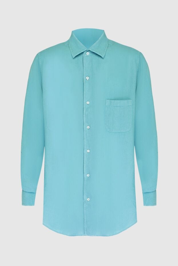 Loro Piana men's shirt, turquoise, plain, made of lightweight linen 168773 - photo 1