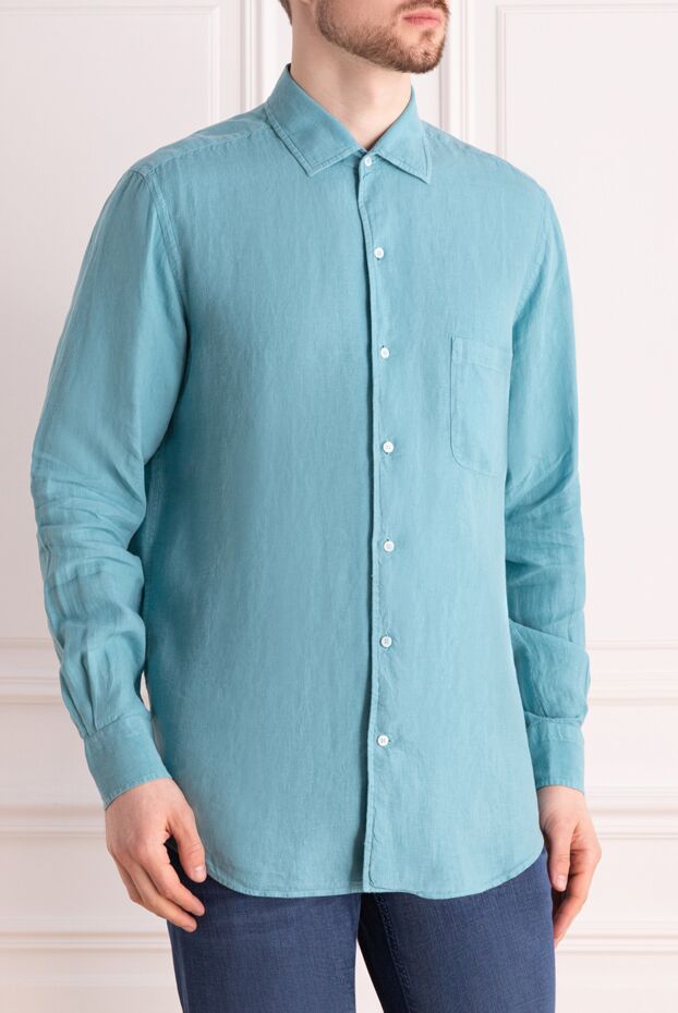 Loro Piana men's shirt, turquoise, plain, made of lightweight linen 168773 - photo 3