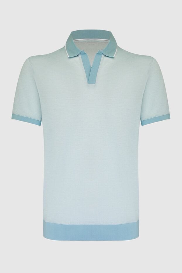 Loro Piana light blue cotton polo shirt with a slit, no fastening, and contrast inserts for men 168777 - photo 1