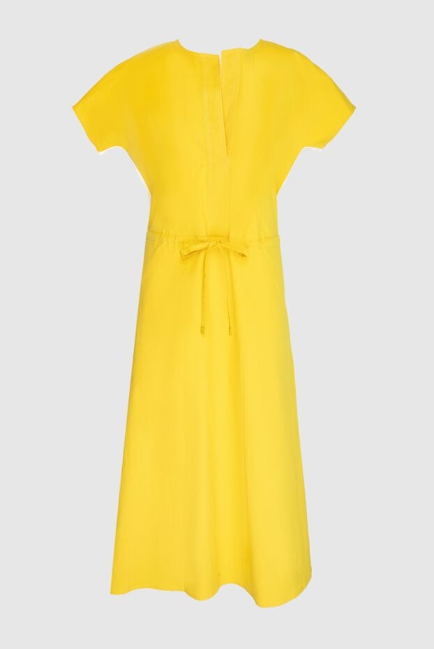 Loro Piana yellow cotton midi dress with white inserts and tie waist 168812 - photo 1