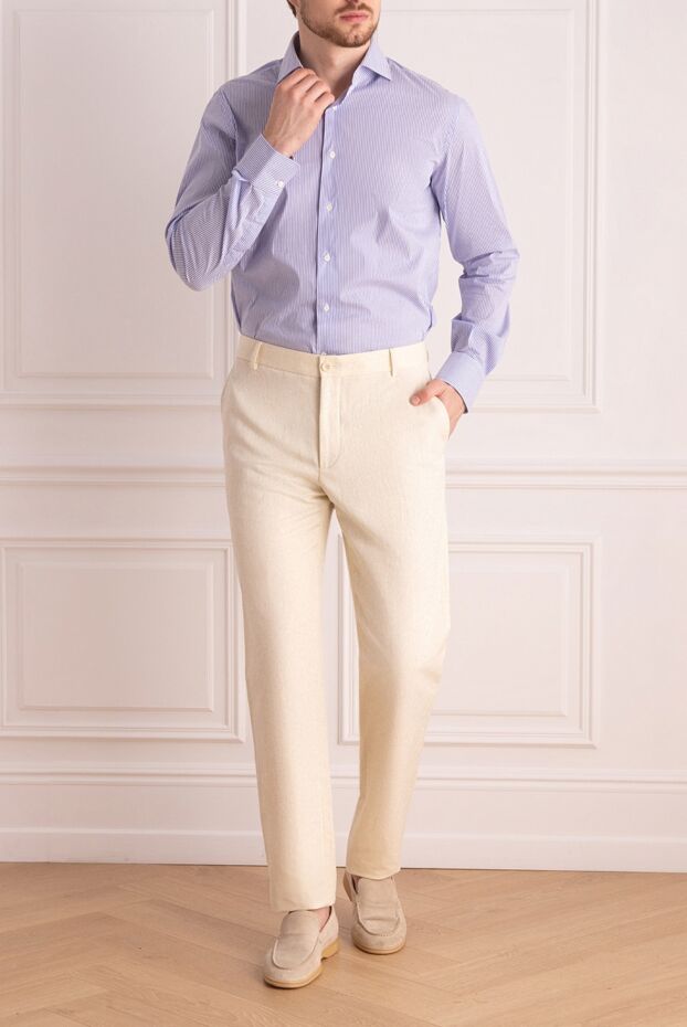 Loro Piana light beige men's trousers made of cotton and linen with a classic fit 168815 - photo 2